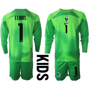 Frankrig Hugo Lloris #1 Målmand Replika Babytøj Udebanesæt Børn VM 2022 Langærmet (+ Korte bukser)